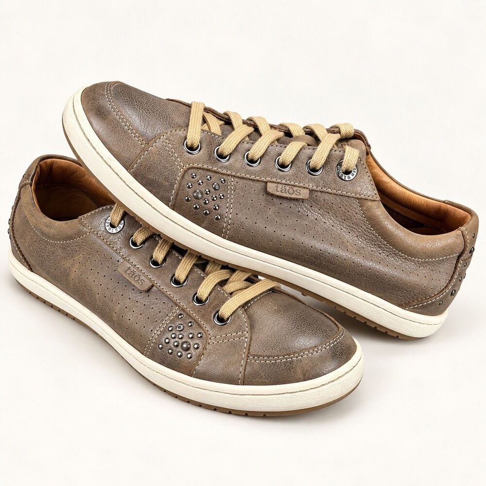 Taos Freedom Women’s Leather Sneakers Size 9 EU 40 Brown Studded Comfort Shoes